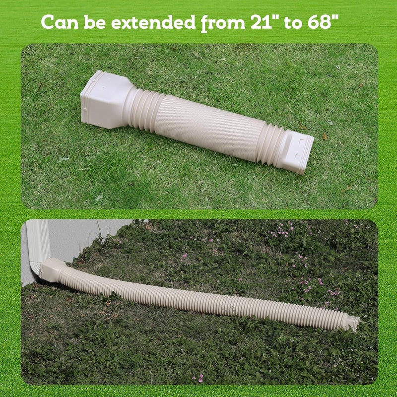 plusgutter Rain Gutter Downspout Extensions Flexible, Drain Downspout Extender,Down Spout Drain Extender, Gutter Connector Rainwater Drainage,Extendable from 21 to 68 Inches(4 Pack, Limestone) - Image 4